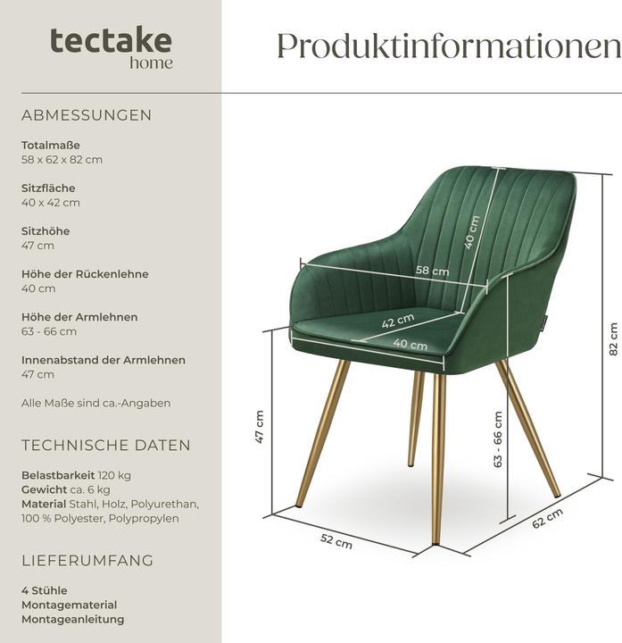 Actual product image tectake chair Marilyn, velvet look, quilted