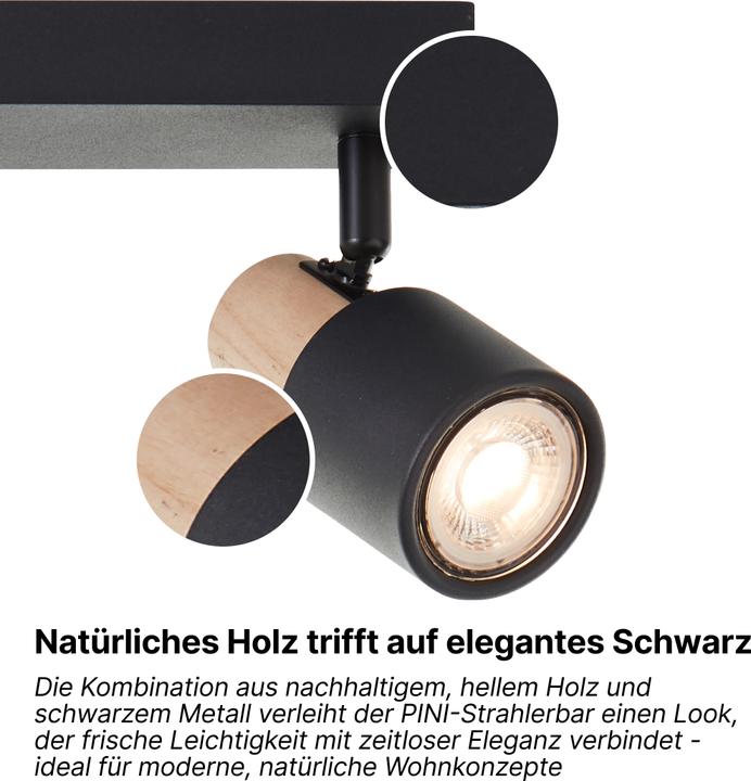 Image du produit Brilliant Spot de plafond Pini barre de spots, 2x GU10, 58 cm, orientable, métal/bois, noir/marron (GU10)