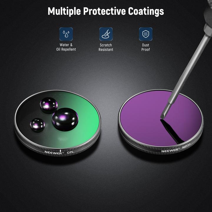 Image du produit Neewer 4-pack Filter compatible with DJI Action 3/4/5 (CPL/ND8/ND16/ND32)