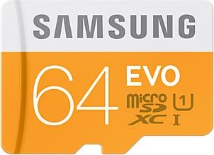 Produktbild Samsung EVO microSDXC mit Adapter (64 GB, microSDXC, U1, UHS-I)