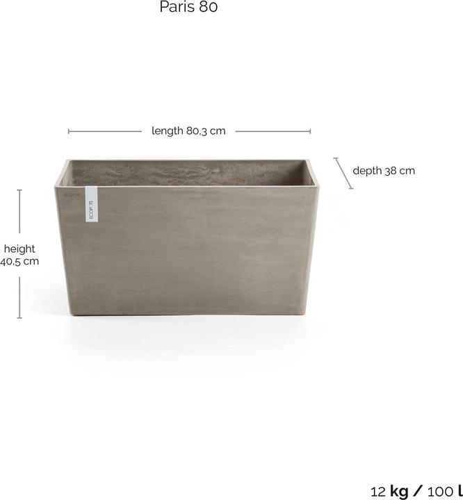 Produktbild Ecopots Paris 80 Blumentopf - L 80,3 cm x B 38 cm x H 40,5 cm - Innen- und Aussenbereich (38 cm)