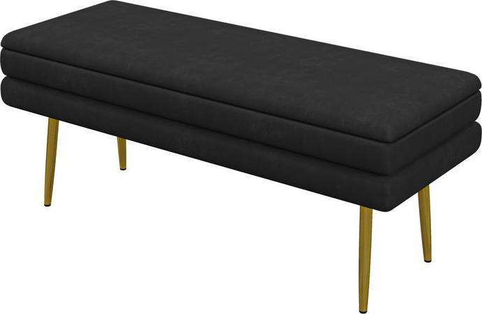 Swisshandel24 Sitzbank Polsterbank, mit Stauraum, Stahl, 100 cm x 37,5 cm x 42 cm, Schwarz (100 cm)