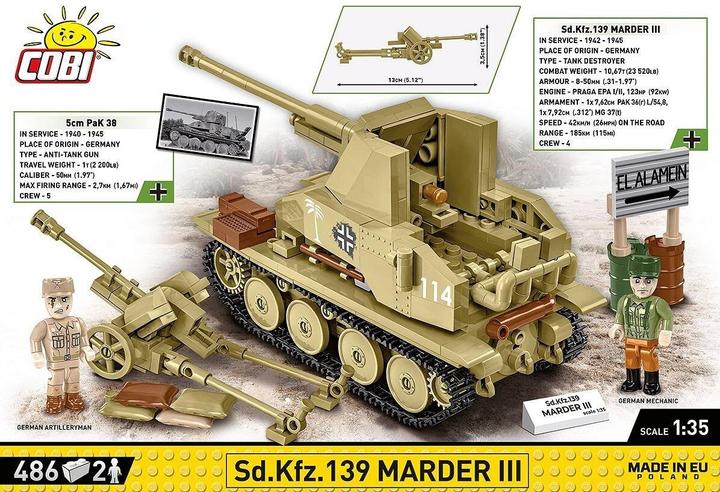 Produktbild Cobi Historical Collection 3131 - Sd.Kfz.139 Marder III, Bausatz 1:35, 486 Klemmbausteine, 2 Figuren