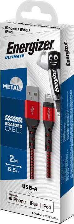 Actual product image Energizer Metal / braided nylon cable - Lightning - 2m, red (2 m, USB 3.2 Gen 1)