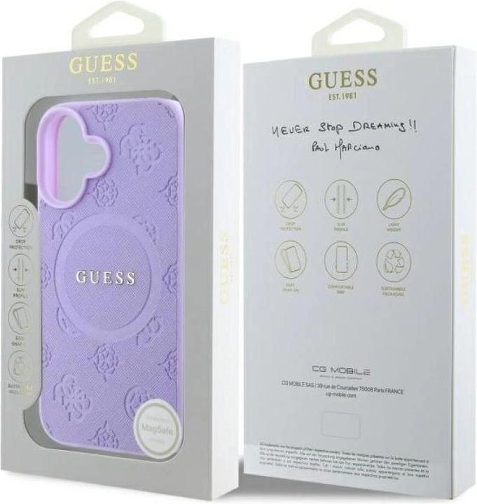 Produktbild Guess GUHMP16MPSAPSMEU iPhone 16 Plus 6.7" fioletowy/purple hardcase Saffiano Peony Classic Logo (Apple iPhone 16 Plus)