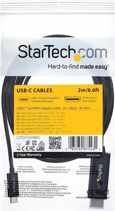 Produktbild StarTech USB Typ C — HDMI (Typ A) (2 m, HDMI, USB Typ C, 1.4)