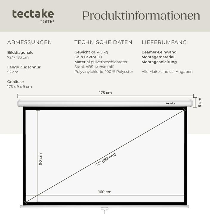 Immagine prodotto tectake Cinema (72", 16:9)