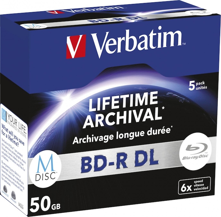 Productafbeelding Verbatim 1x5 M-Disc BD-R Blu-Ray 50GB 6x snelheid, Jewel Case (5 x)