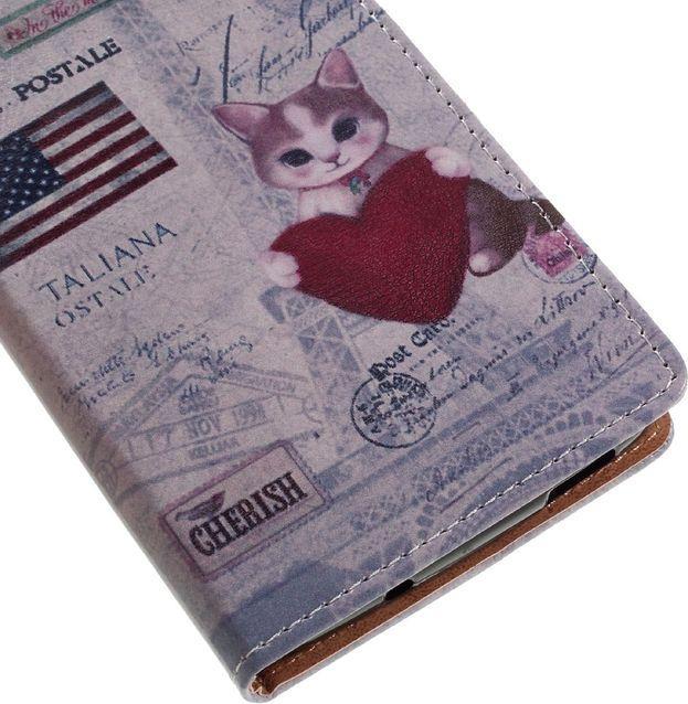 Actual product image MU Style Leather case with USA flag and cat (DTEK60)