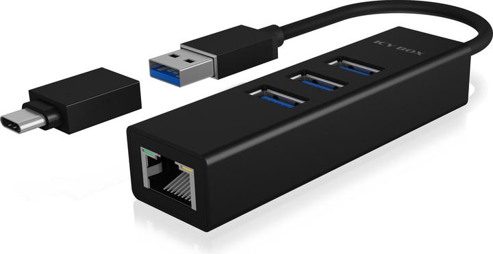Produktbild Icy Box USB Hub SB 3.0 Hub & LAN-Adapter,IB-HUB1419-LAN (USB-C, 4 Ports)
