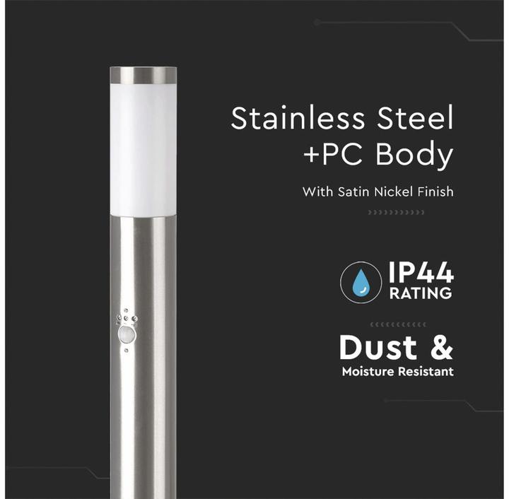 Produktbild V-TAC Poller-Aussenleuchte VT-838, IP44 Edelstahl 110 cm, Nickel-satiniert, PIR (E27, IP44)