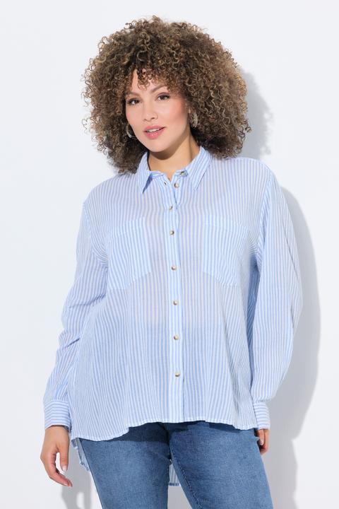 Actual product image Ulla Popken Striped Button Down Crepe Blouse (60)