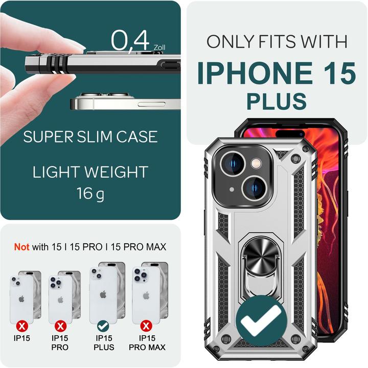 Immagine prodotto Nalia Coperchio ad anello antiurto in stile militare (Apple iPhone 15 Plus)