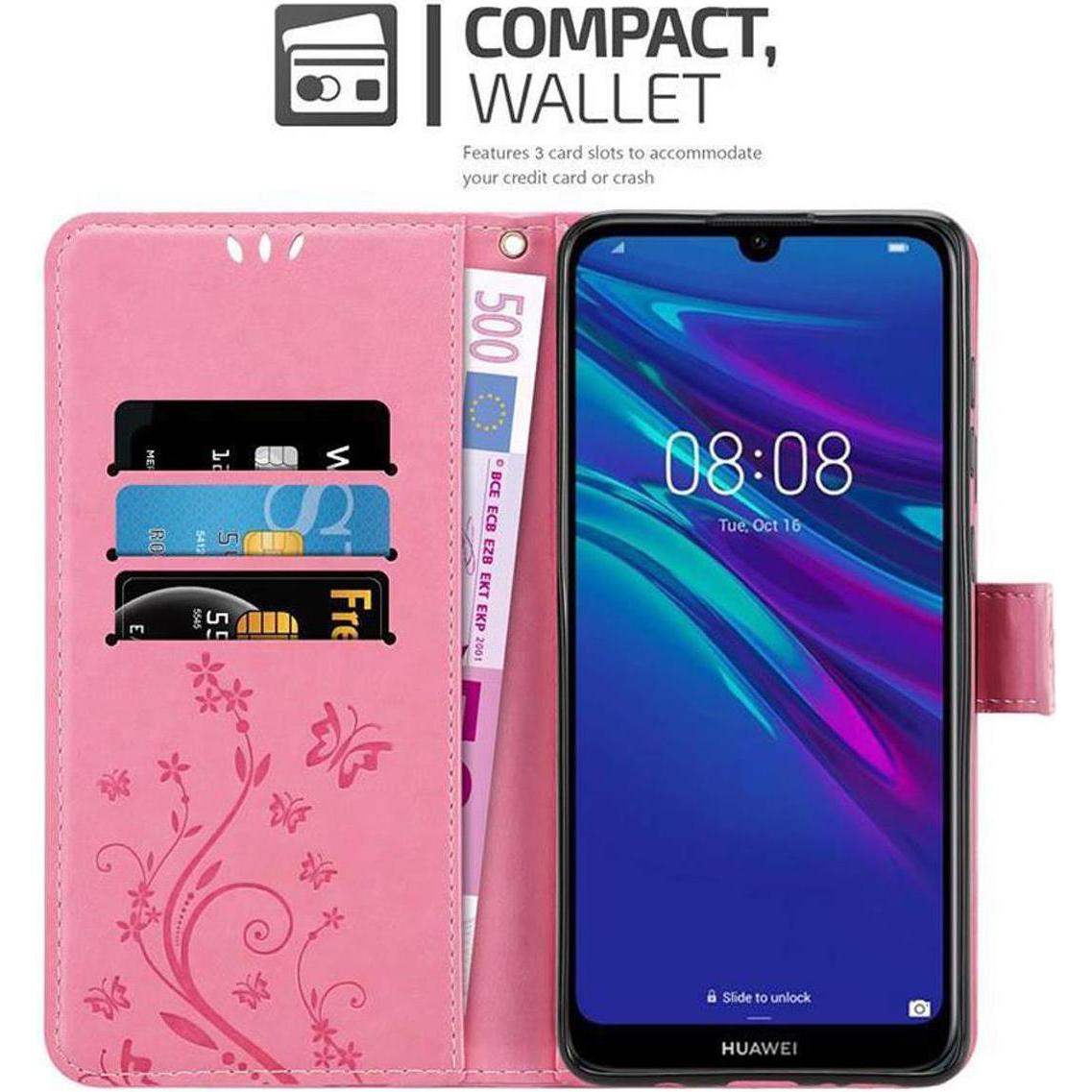 Thumbnail - Cadorabo Flower Book Cover (Huawei Y6 (2019)), Smartphone Hülle, Rosa