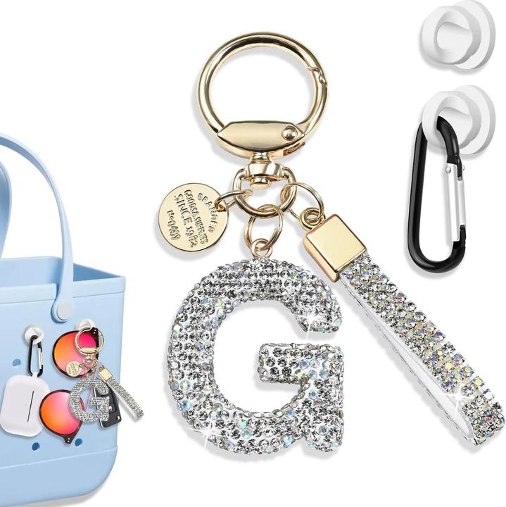 Actual product image Swissdetector Keyring with initial - G - Strass - Glitter - Silver