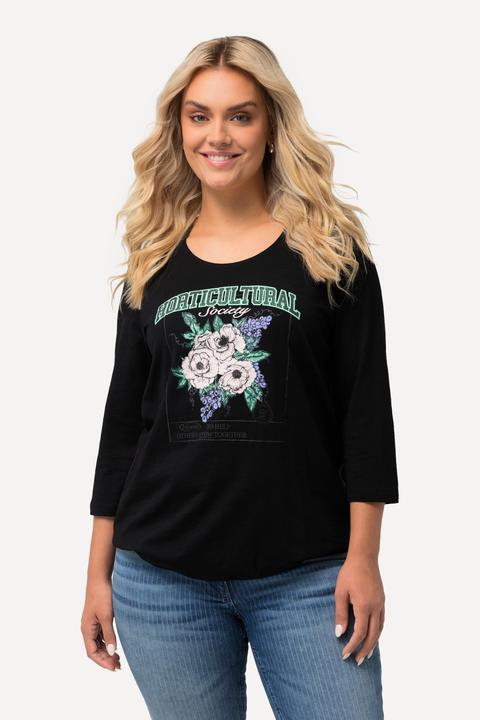 Produktbild Ulla Popken Shirt, Blumenmotiv, Gummisaum, Rundhals, 3/4-Arm (46, 48)