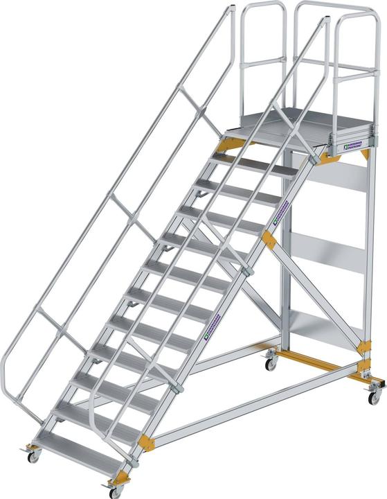 Produktbild Munk Plattformtreppe 45° fahrbar Stufenbreite 1000mm 12 Stufen Aluminium geriffelt (Plattformleiter, 100 cm)