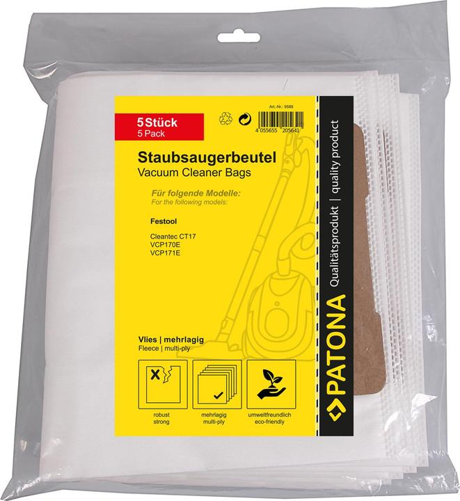 Productafbeelding Patona 5 stofzuigerzakken meerlaags fleece f.. Festool Cleantec CT17 VCP170E VCP171E (5x)