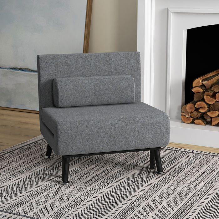 Produktbild Swisshandel24 Klappbett, Schlafsessel, neigbare Rückenlehne, Stahl, Leinenoptik, schwarz, 75x70x75cm