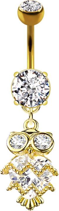 Produktbild Star Piercing Banane 14k vergoldet mit Anhänger Kristall Eule (Messing, Chirurgenstahl 316L)