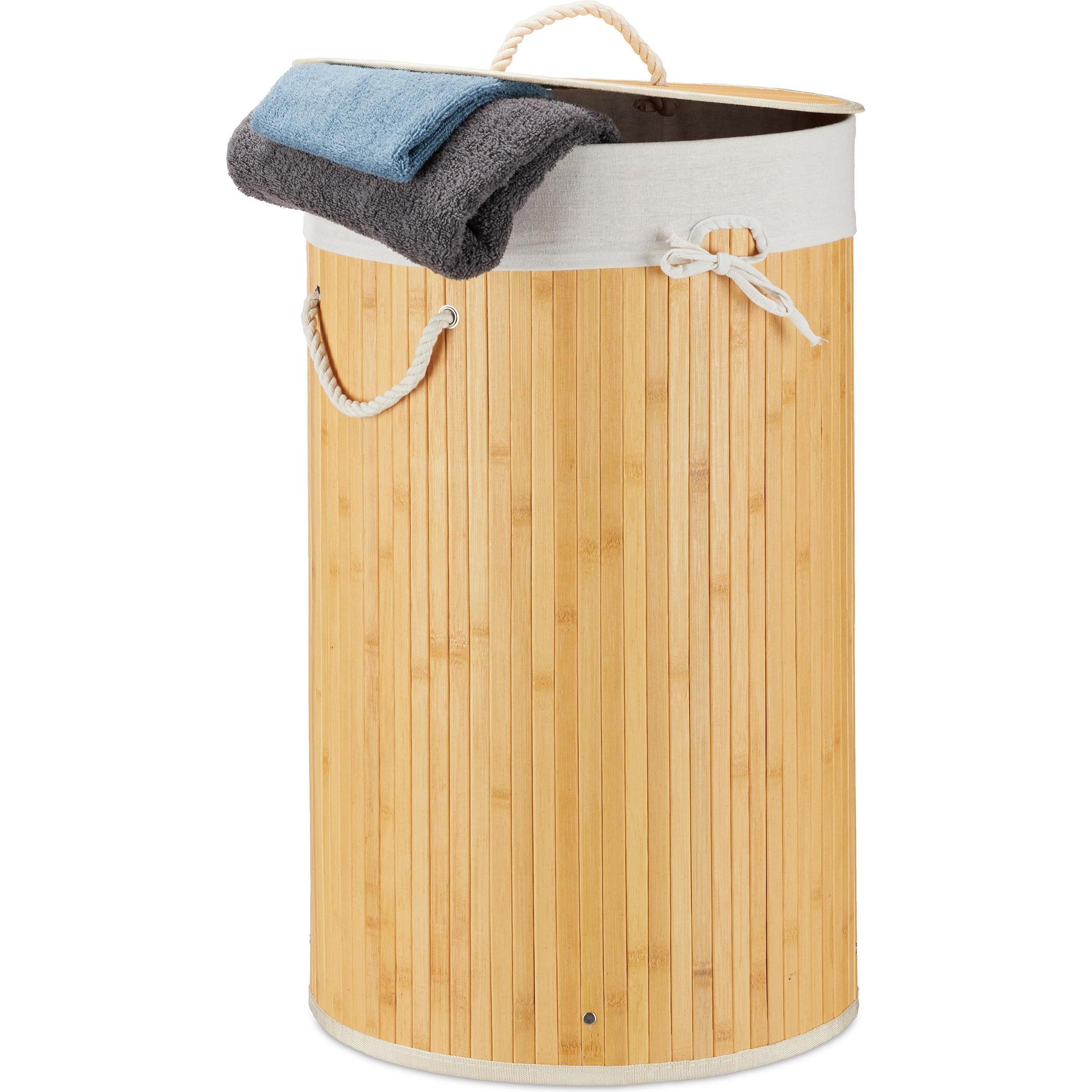 Relaxdays Beige Portabiancheria, Cesto Portabiancheria Rotondo (70 L)