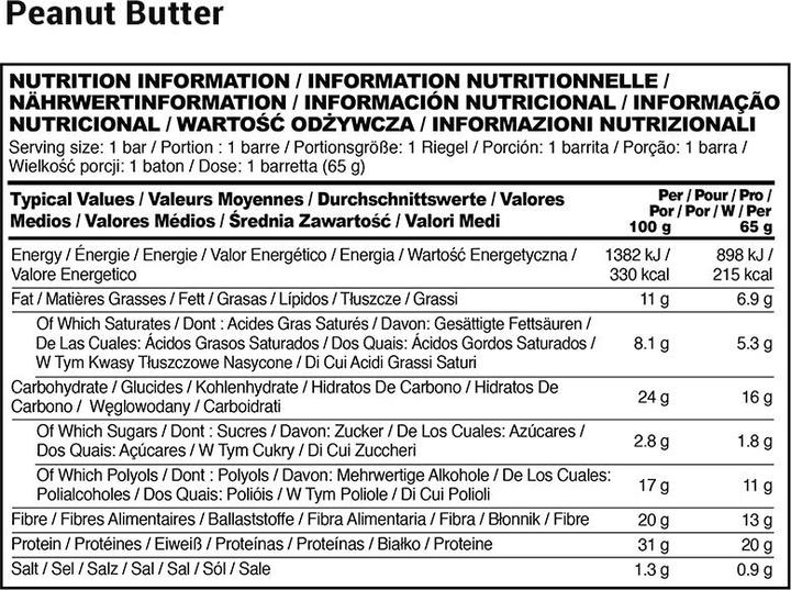 Valeurs nutritives et ingrédients Optimum Nutrition Protein Crisp Bar (10 x 65g) (Peanut Butter, 1 pcs, 650 g)