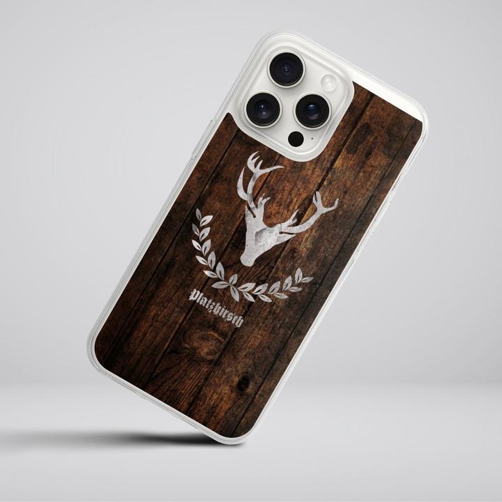 Produktbild DeinDesign Silikon Hülle für Apple iPhone 15 Pro Max Handyhülle Case Smartphone Schutzhülle Hirsch Holz (Apple iPhone 15 Pro Max)