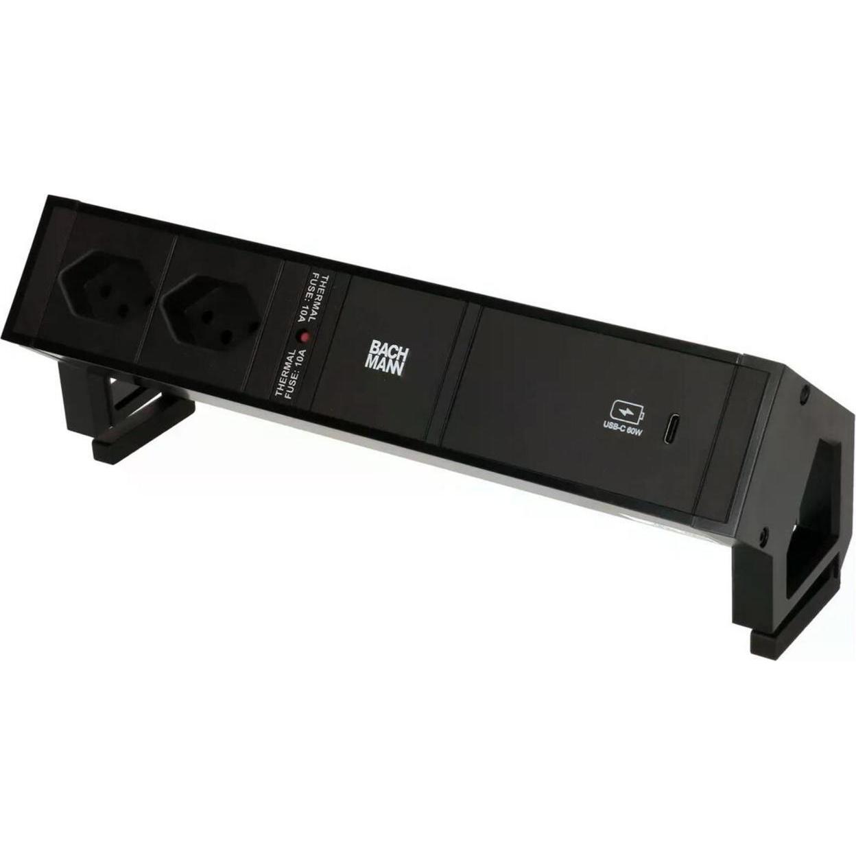 Bachmann, Steckdosenleiste, Tischsteckdosenleiste DESK 2, 2x T13, 1x USB C 60W, Schwarz (2 x, Typ 13, 0.20 m)