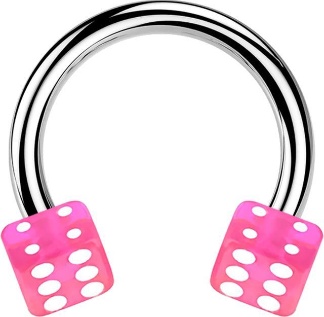 Actual product image Star Piercing Micro Circular Barbell silber mit zwei Würfel pink transparent (Plastic, without brass, Surgical steel 316L)