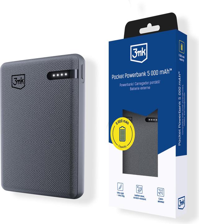 3MK Powerbank Pocket Powerbank 5000mAh 12W USB-C szary/gray (5000 mAh, 12 W)