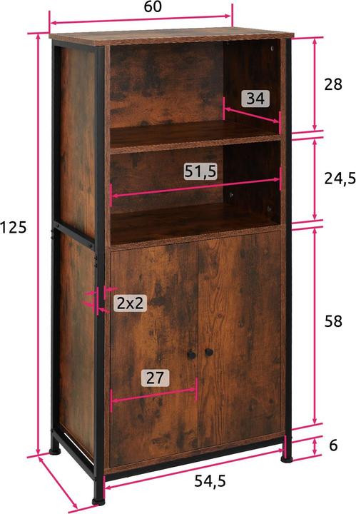 Image du produit tectake Buffet Doncaster 60x38x125cm (60 x 38 x 125 cm)