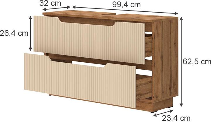 Actual product image Vicco Waschbeckenunterschrank Lotta, Eiche/Kaschmir gestreift, 99.4 x 62.5 cm mit 2 Schubladen (99.40 x 32 x 62.50 cm)