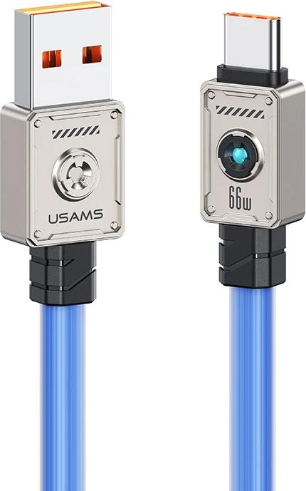 Image du produit Usams US-SJ686 Type-C 66W Zine Alloy Fast Charging & Data Cable With Light 1.2m - Blue (1.20 m, 66 W)