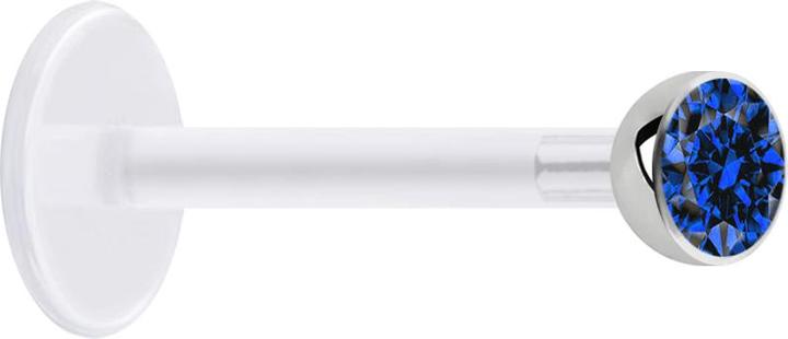 Produktbild Star Piercing Micro Labret transparent mit Kugel und Kristall dunkelblau (ohne Messing, Chirurgenstahl 316L, Bioflex)