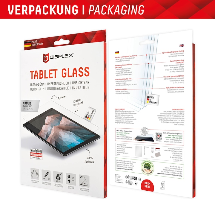 Produktbild Displex Tablet Glass, Tablet Schutzglas (1 Stück, iPad Air 11 2024 (M2), iPad Air 11 2025)