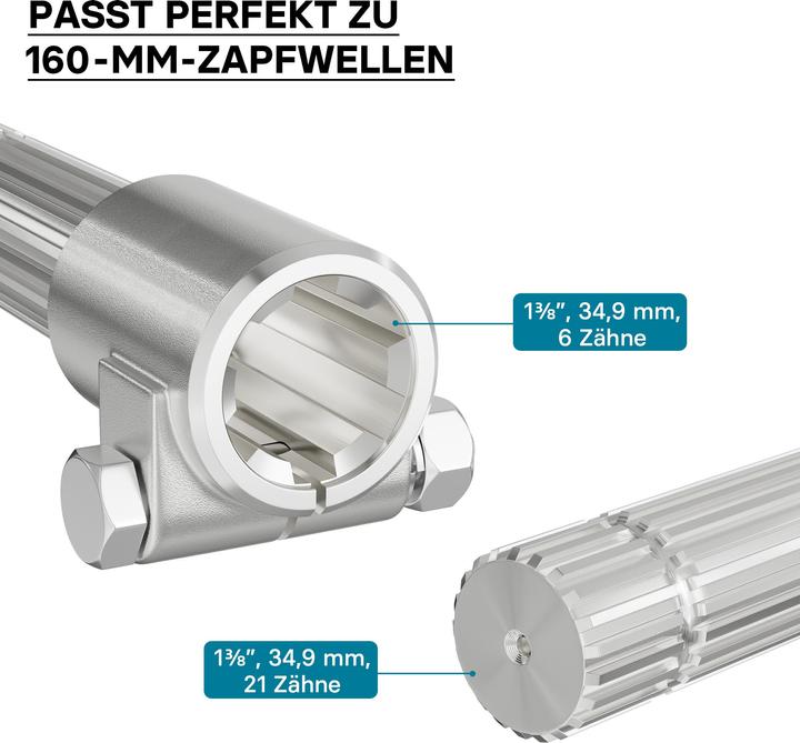 Actual product image Wiltec Adaptor Sleeve for PTO Shaft 160 mm w/ 1 3/8" 6N Spline Housing and 1 3/8" 21T Output Shaf (Tractor accessories)