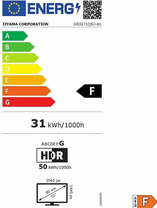 Energy Label iiyama G-Master GB3271QSU-B1 (2560 x 1440 pixels, 31.50")