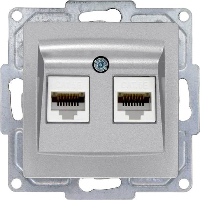 Thumbnail - Gunsan Visage Datenbuchse 2-fach CAT5e Internet Netzwerk Unterputz Silber, Taster + Schalter, Silber