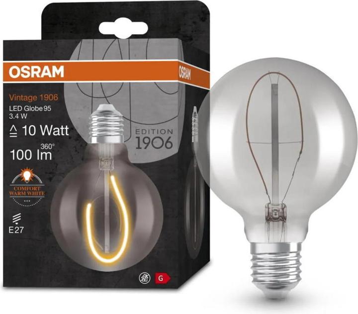 Image du produit Osram Vintage 1906 LED 10 3.4 W/1800 K E27 (E27, 3.40 W, 100 lm, 1 x, G)