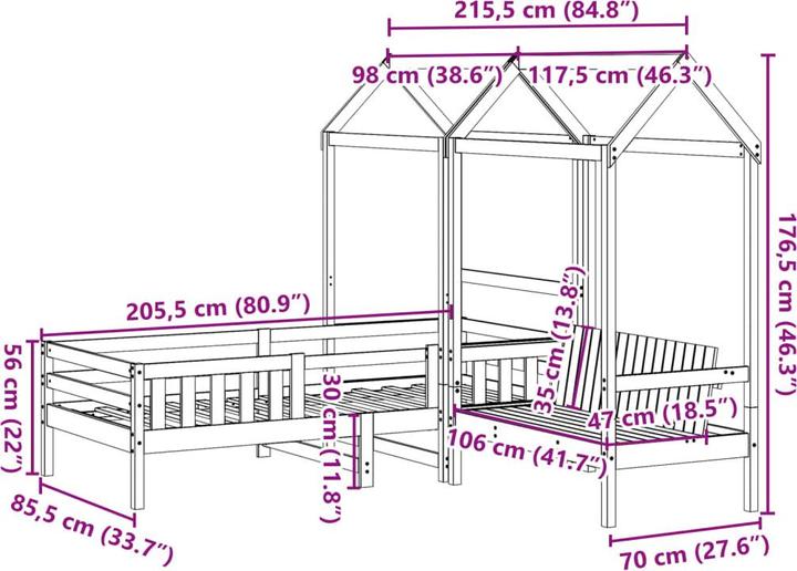 Image du produit vidaXL Bett- und Bank Set (70 cm)