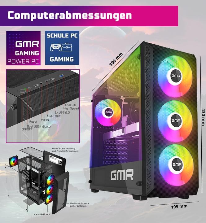 Produktbild GMR Gaming PC mit Ryzen 7, 16 GB RAM, 1000 GB SSD, RX 580, Windows 11 Pro (1000 GB, 16 GB, AMD Ryzen 7 2700X, Radeon RX 580X)