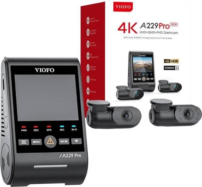 Image du produit Viofo A229 Pro 3CH (Écran intégré, WiFi, Vision nocturne, Récepteur GPS, Accéléromètre, Microphone intégré, 4K)