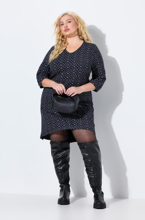 Image du produit Ulla Popken Robe en jersey, décolleté en V et manches 3/4, coupe évasée (60)