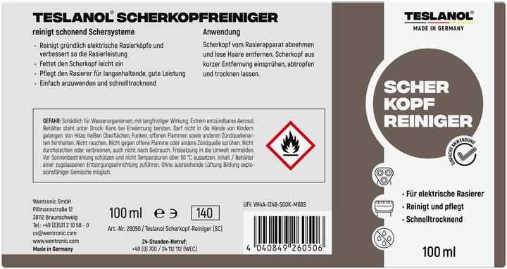 Valeurs nutritives et ingrédients Teslanol Nettoyeur de tête de rasage