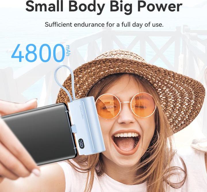 Image du produit Vention LED Display 4800mAh Power Bank (USB-C + Lightning + USB-C) 22.5W Rose Pliable USB-C Type (4800 mAh, 22.50 W, 22.50 Wh)
