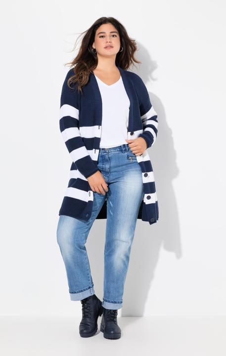 Immagine prodotto Ulla Popken Cardigan con righe, taglio squadrato, orlini arrotolati e scollo a V (54)