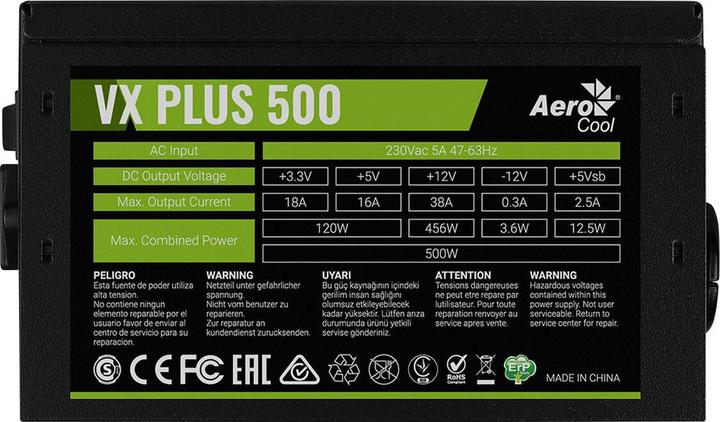 Produktbild AeroCool PGS VX-500plus AEROPGSVX-500PLUS-80 Netzteil (500 W, Aktiv) (500 W)
