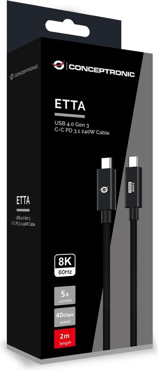 Actual product image Conceptronic Cable USB-C 4.0 -> C St/St 2.00m 5A 40Gbps bw (2 m, USB 4.0, 240 W)