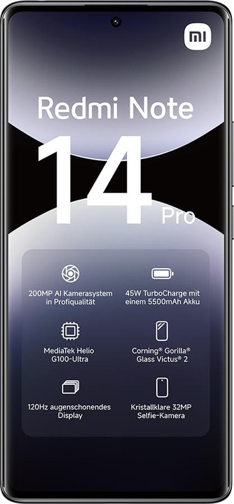 Produktbild Xiaomi Redmi Note 14 Pro (256 GB, Midnight Black, 6.67", Hybrid Dual SIM, 200 Mpx, 4G)