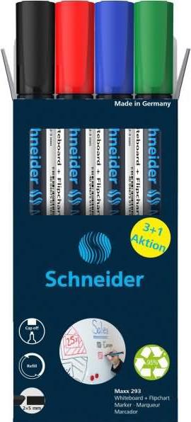 Produktbild Schneider 4 Maxx 293 Whiteboard- und Flipchart-Marker farbsortiert 2.0 (Rot, Blau, Schwarz, Grün, 2 mm, 1 x)